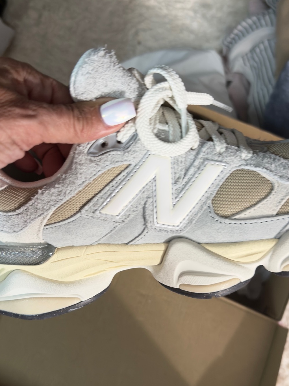 New Balance Retro-Style Chunky Sneakers in Cream and Beige
